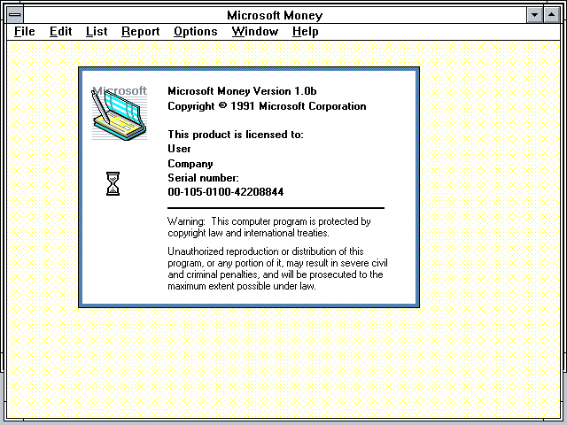 Microsoft Money 1.0b - Splash